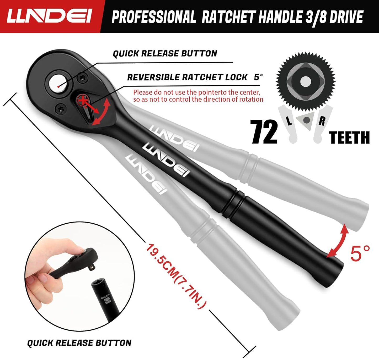 LLNDEI 3/8”Drive Impact Socket Set,Standard SAE(5/16 to 3/4-Inch) Metric Size(8-22mm), 95 Piece, CR-V Steel Deep&Shallow Kit, Adapters, Ratchet Handle, Screwdriver Bit Set, Spark Plug Socket, 6 Point