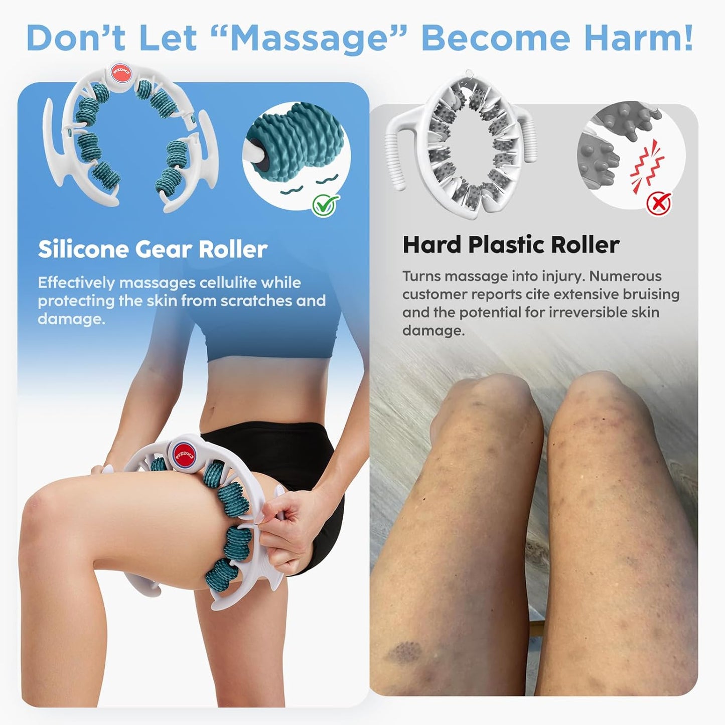 Cellulite Massage Tool - Lymphatic Drainage Massager - Muscle Roller, Deep Fascia Massage, Dimpled Skin Removal, Legs/Thighs/Buttocks, Anti-Cellulite Roller, Smooth Skin, Pain Relief (Green)