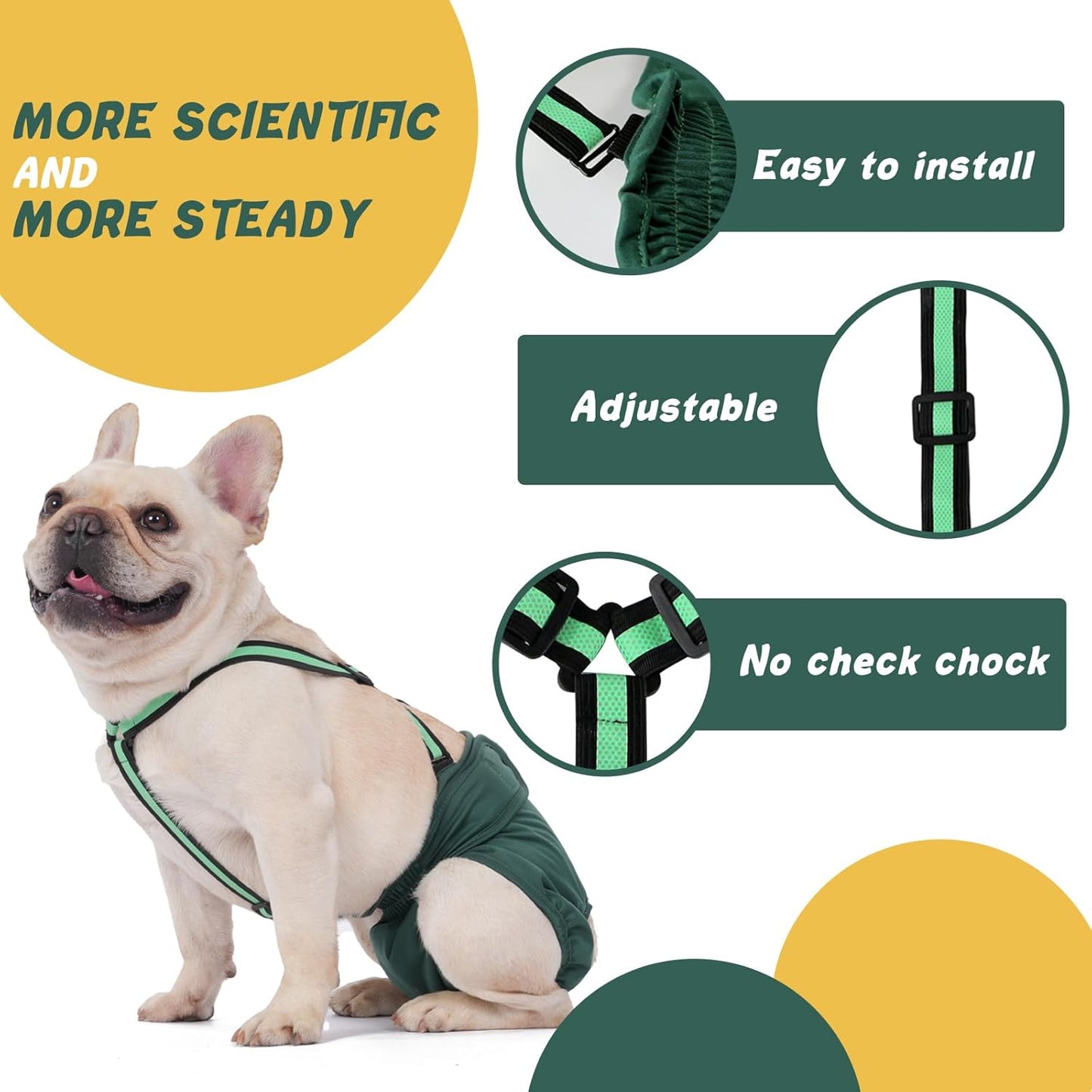 Female Dog Diaper with Suspender Detachable，3 Pack Reusable Washable Durable Girl Doggie Diapers Pants for Small Medium Large Dog in Heat Cycle and Incontinence Period,DDFS01S
