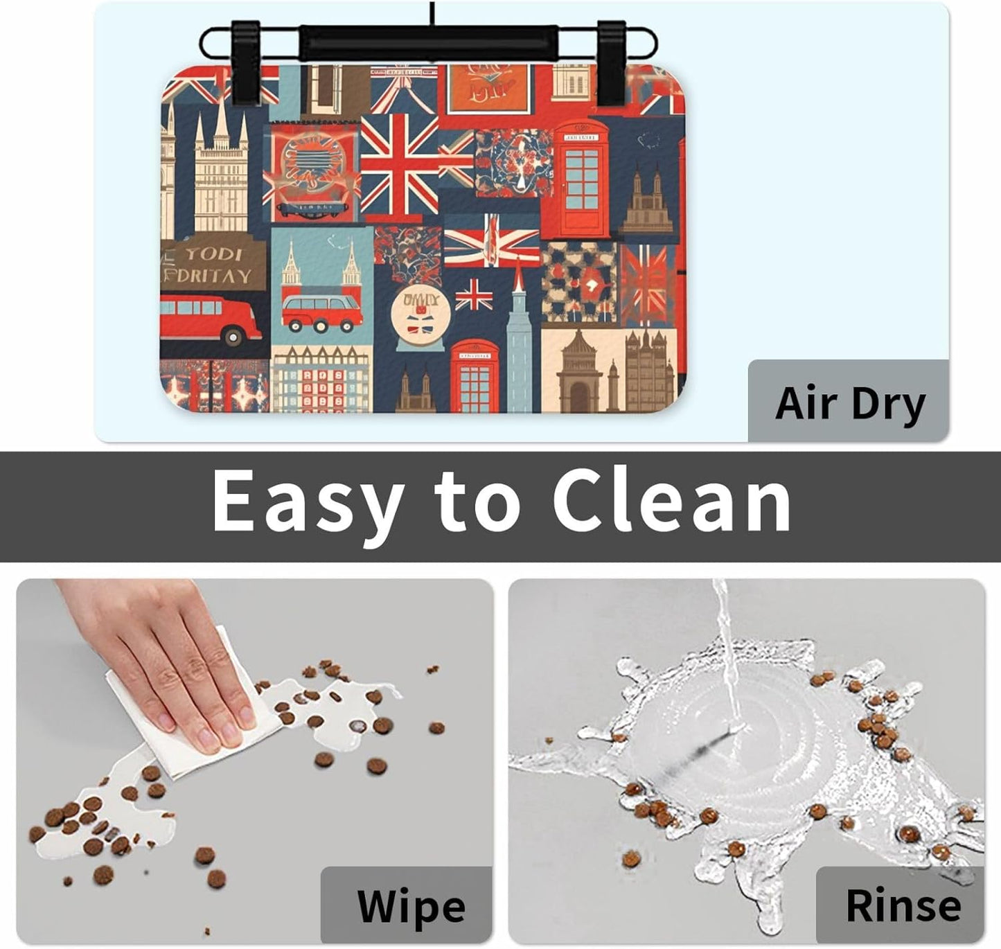 England Symbols Pet Feeding Mat 30x45cm Absorbent Leather Dog Cat Food Mats Non-Slip Dog Bowl Mats for Food and Water, Quick Dry Pets Placemats for Cats and Dogs Water Bowl