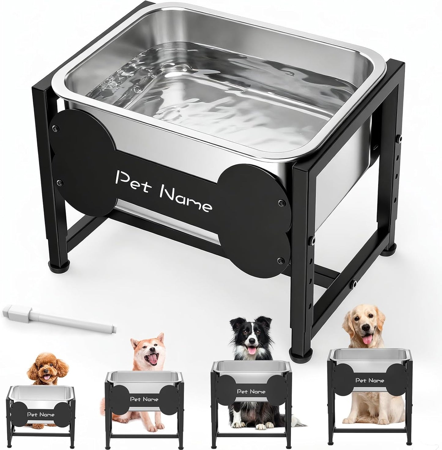 Elevated Dog Bowl, 2.4 Gallon Adjustable Stainless Steel Water Bowl for Large Breed, Dog Water Feeder, Pet Feeder with Full Metal Stand for Relief Joint Pressure, Easy Clean, Indoor Outdoor Use