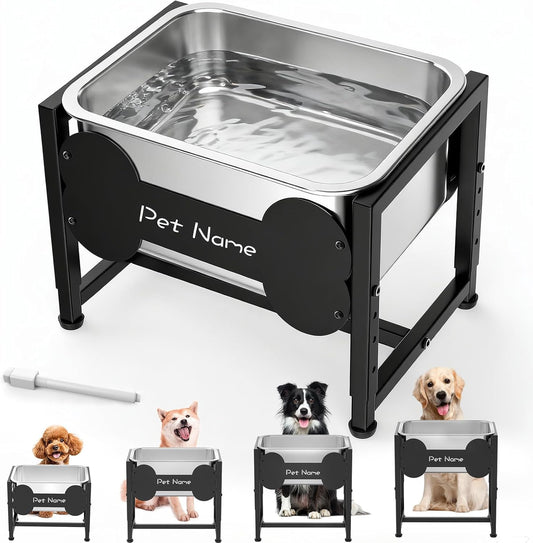 Elevated Dog Bowl, 2.4 Gallon Adjustable Stainless Steel Water Bowl for Large Breed, Dog Water Feeder, Pet Feeder with Full Metal Stand for Relief Joint Pressure, Easy Clean, Indoor Outdoor Use