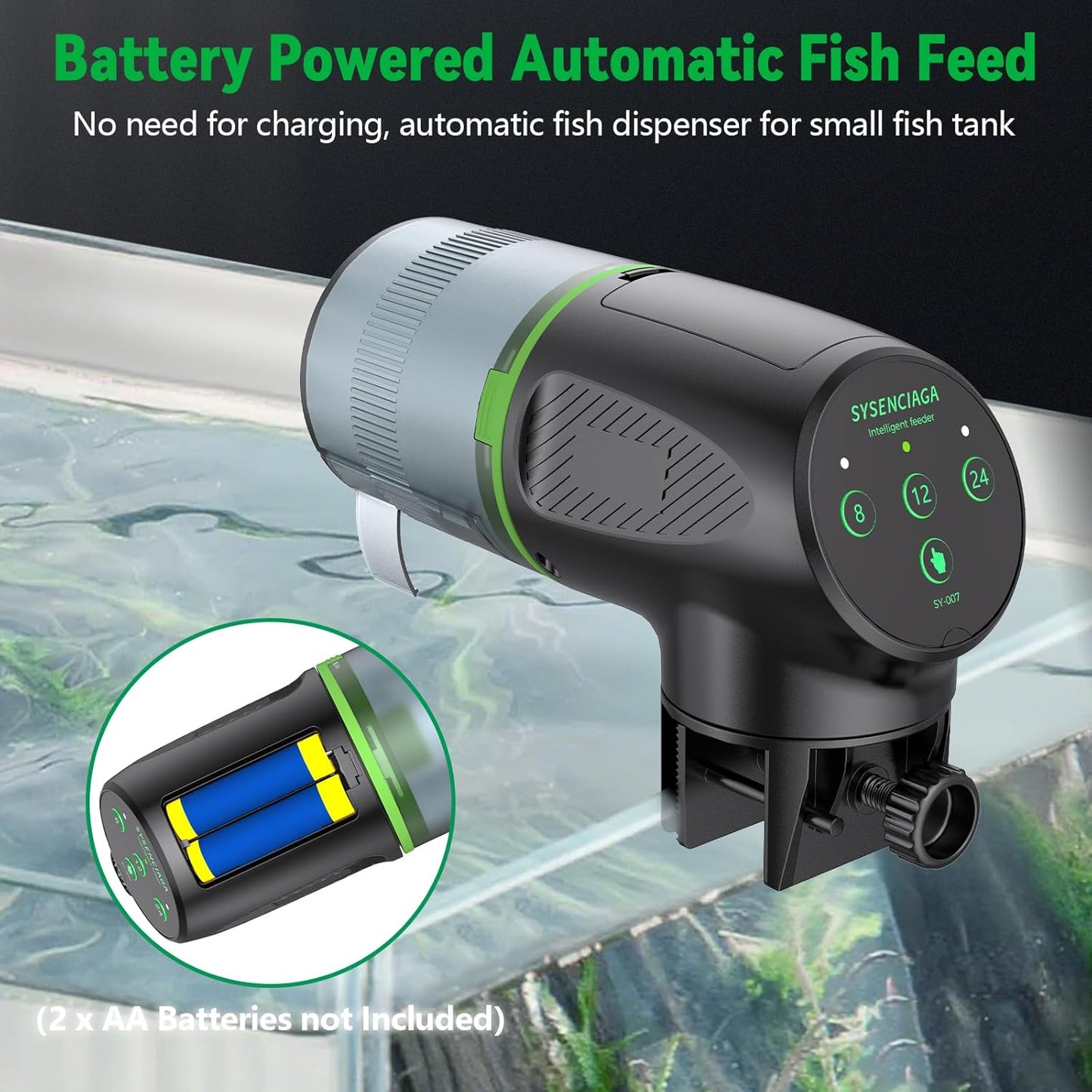 Automatic Fish Feeder for Aquarium, Auto Food Dispenser with Timer, 200 ml Fish Feeder for Pellets Granules & Strips, 360° Rotation Automatic Fishs Dispenser for Small Tank, Big Aquariums & Pond