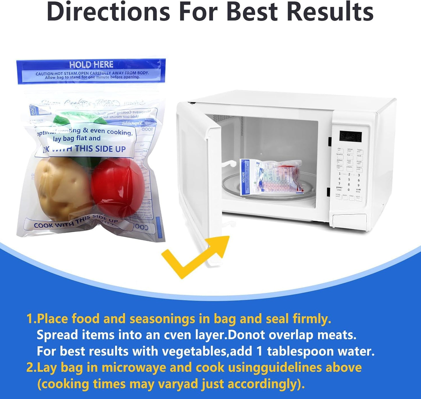 50 Pcs Zipper Steam Bags Reusable Microwave Steamer Cooking Bags Frozen Food Microwave Steam Bag for Vegetables Potatoes Meat (50)