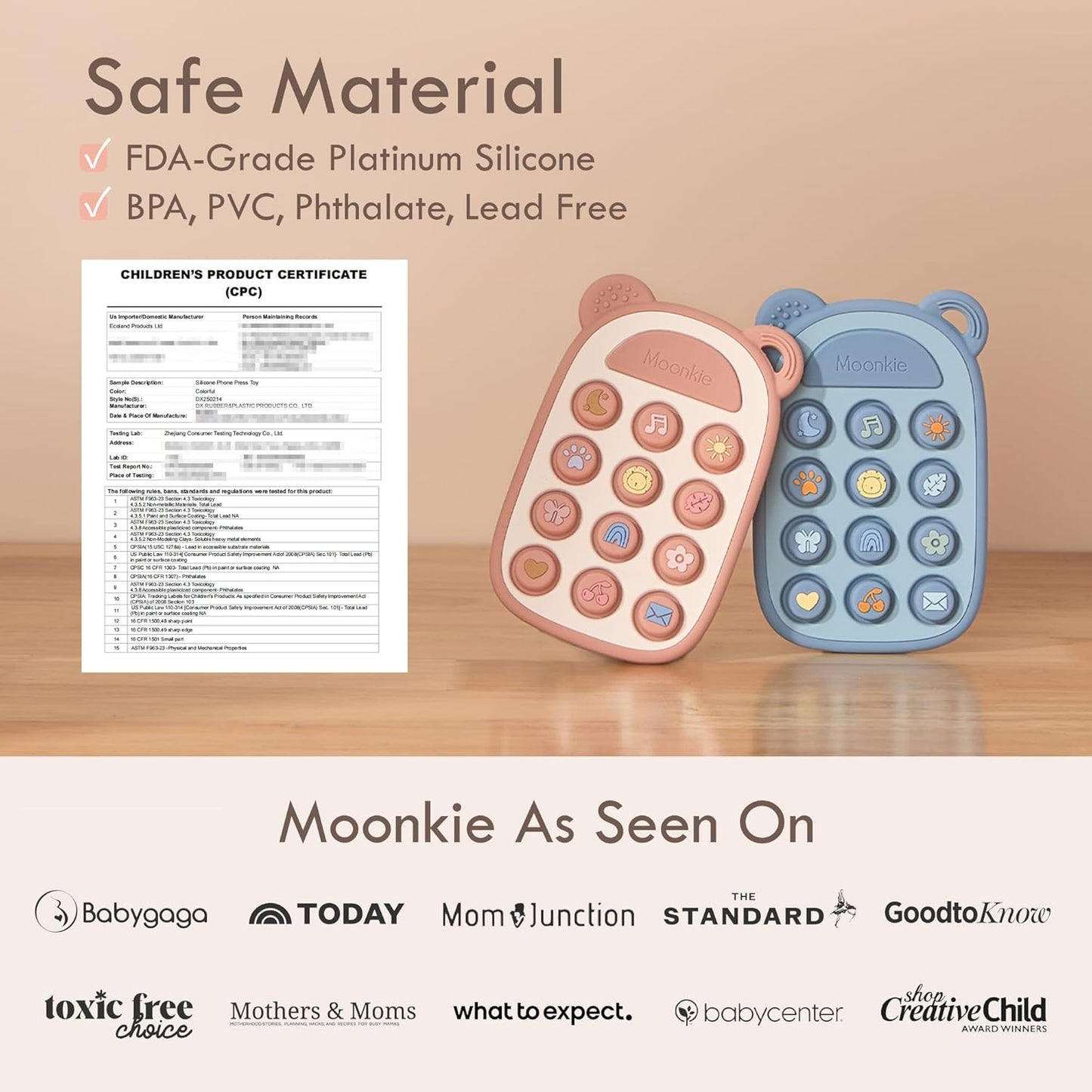Moonkie Silicone Press Phone Teething Toy for Baby 3 Months+ | Soft BPA-Free Teether with Icon & Number Pop Bubbles | Ideal Gift for Baby Boys