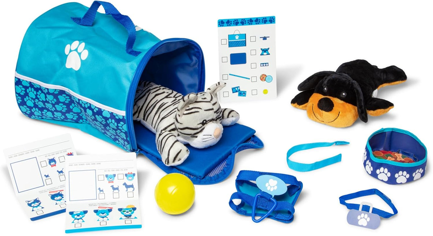 Melissa & Doug Tote & Tour Pet Travel Play Set with 2 Plush Stuffed Animals (15 pcs)