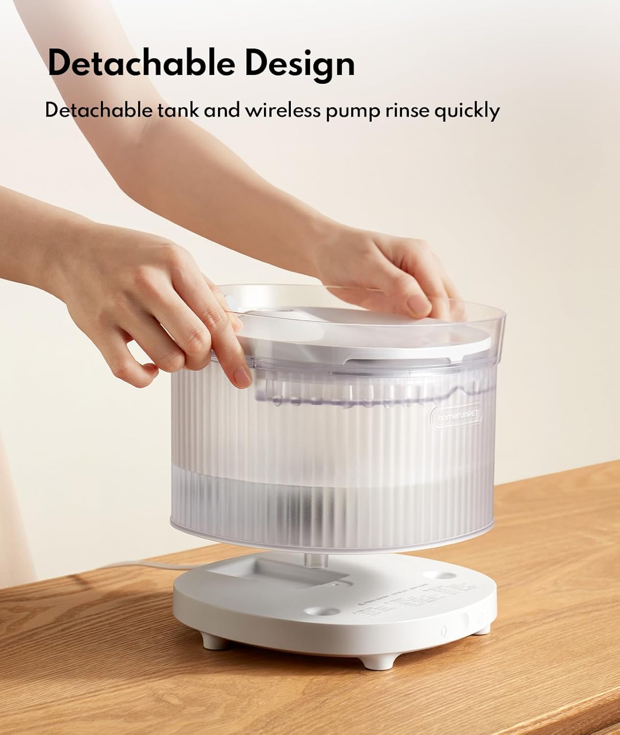 Homerunpet Cordless Cat Water Fountain, 7800mAh Battery, 30-Day Runtime, Easy-Clean Detachable Design, Transparent Tank, Motion Sensor, White