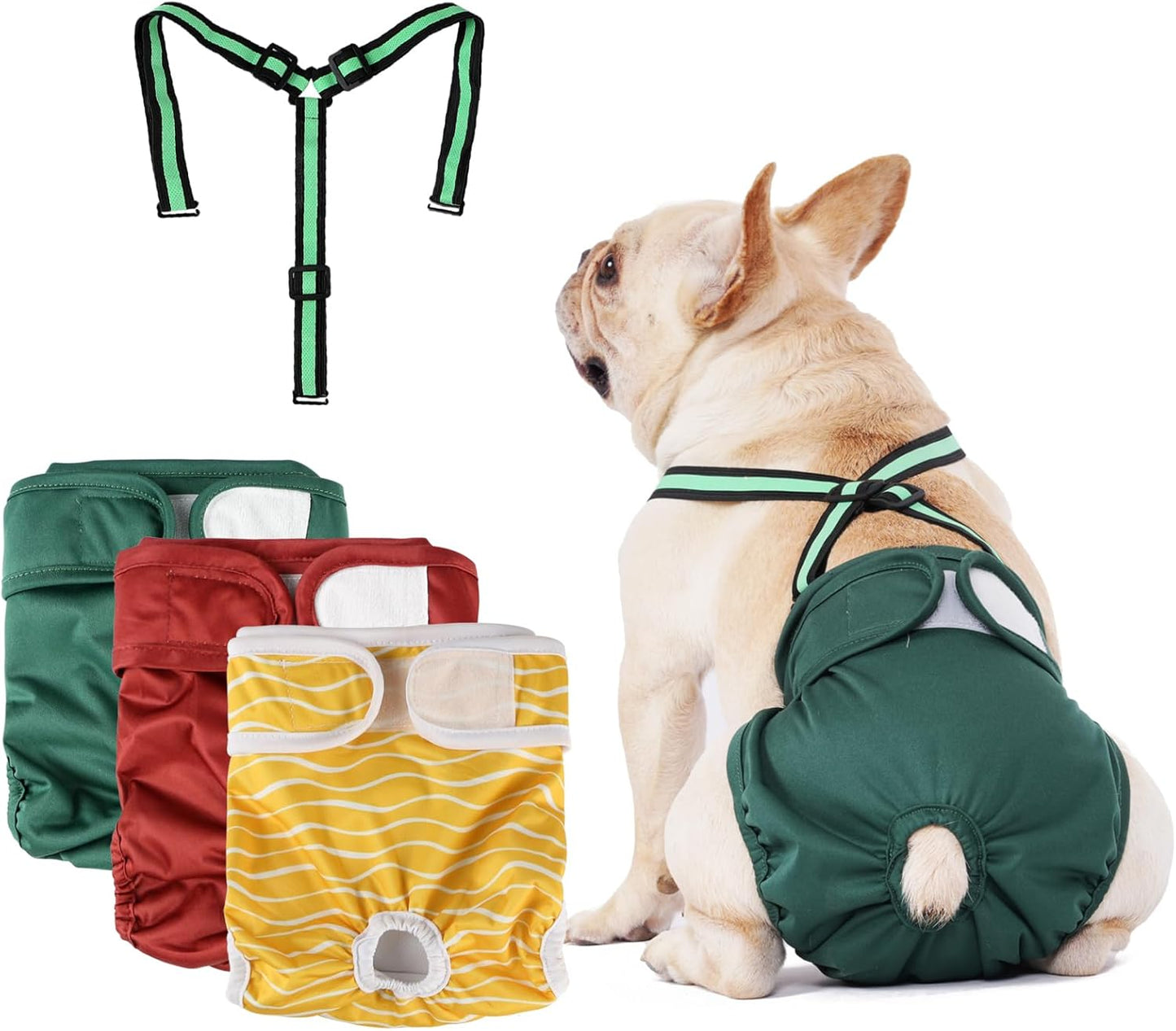 Female Dog Diaper with Suspender Detachable，3 Pack Reusable Washable Durable Girl Doggie Diapers Pants for Small Medium Large Dog in Heat Cycle and Incontinence Period,DDFS01S