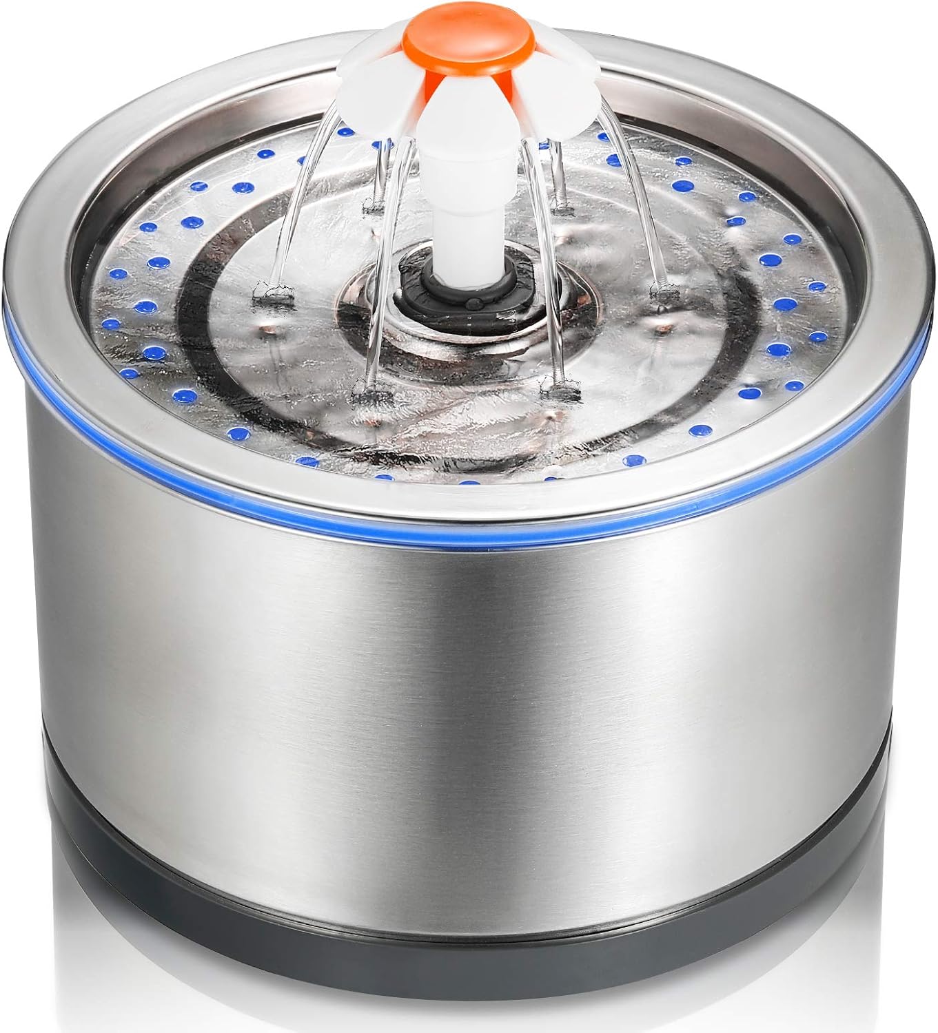 iPettie Cat Water Fountain Stainless Steel, 84oz/2.5L, 4-Stage Filtration, Ultra Quiet Metal Cat Water Fountain with LED Light & Filter for Pet, Kitty & Dog