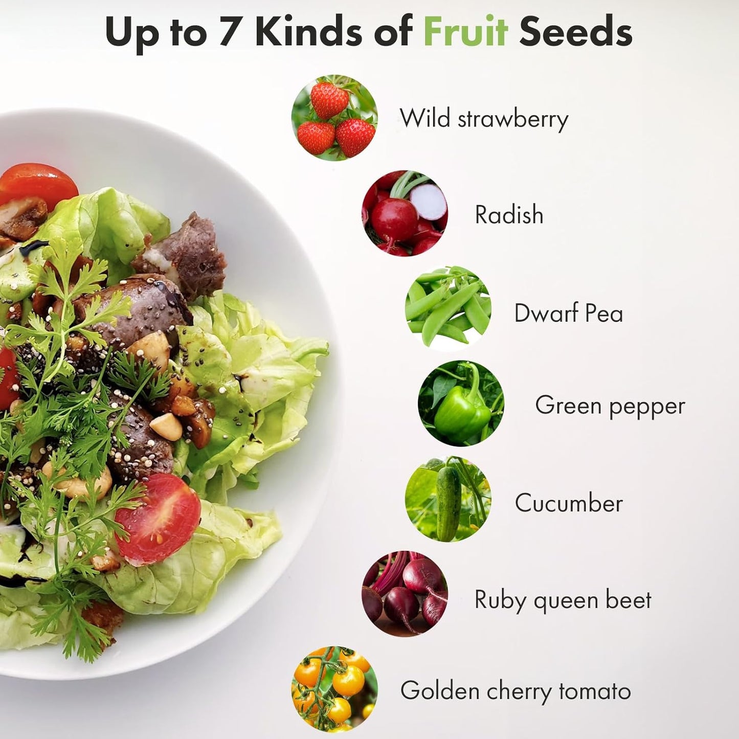 LYKOCLEAN Fruit Seed Kit for AeroGarden, iDOO Hydroponics Growing System Indoor Gardening, 7-Pod, Red Strawberry, Golden Cherry Tomato, Green Pepper, Cucumber, Dwarf Pea, Ruby QueenBeet, 350+ Seeds