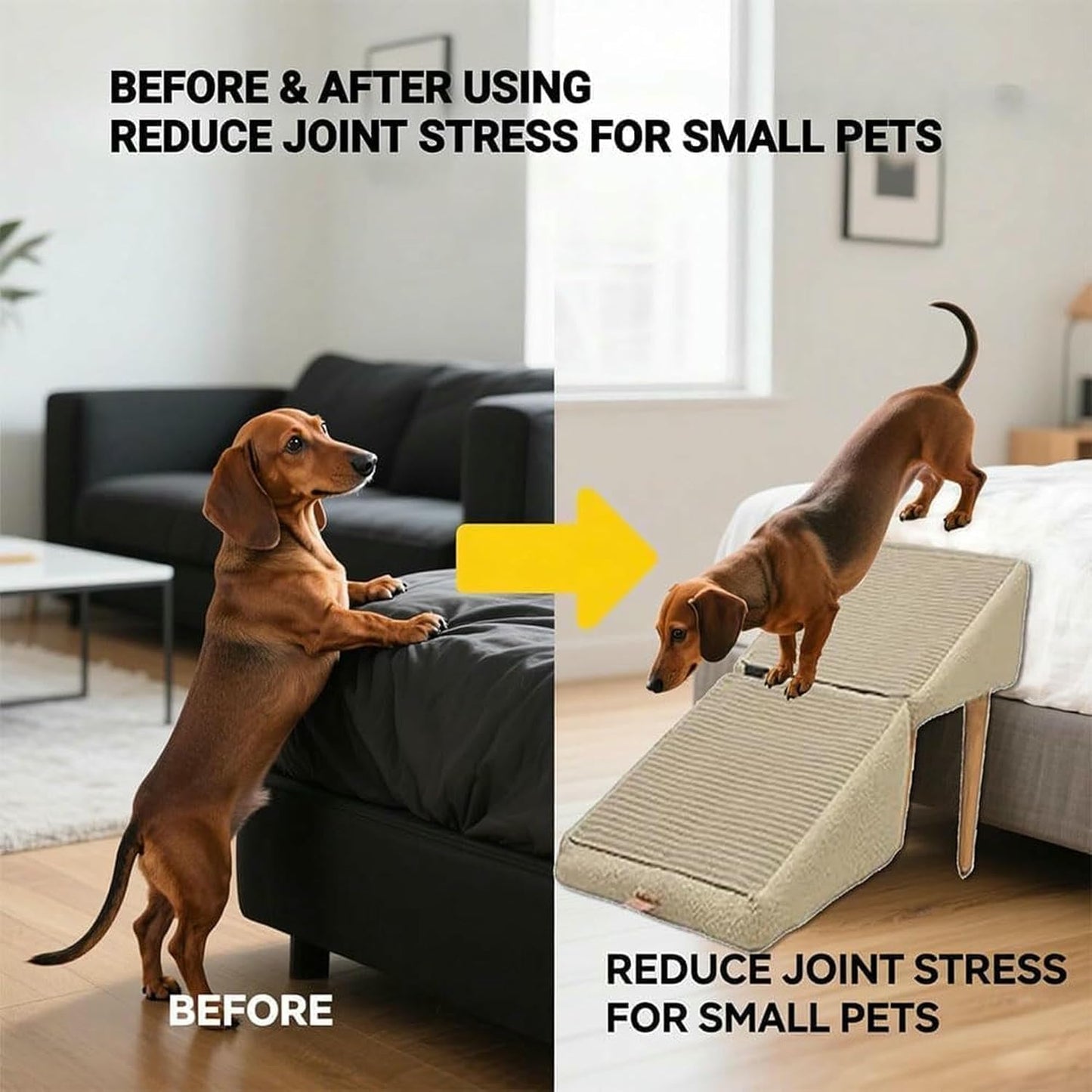 Split Ottoman Dog Ramp – 2-in-1 for Dog ramp for Bed, Suitable for Small, Medium-Sized Dogs and Cats, Sofa Height, Detachable and Washable Anti-Skid pad