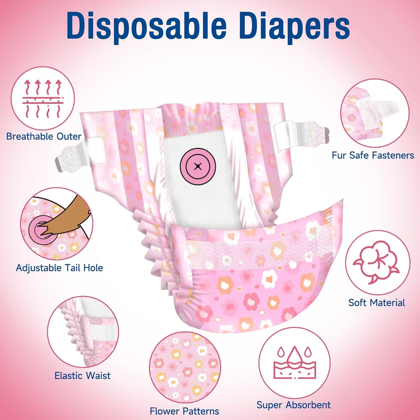 Pet Soft Dog Diapers Female, Disposable Female Dog Diaper, Doggie Diapers for Cat Puppy with Adjustable Foam Tail Hole(Pink,12M)