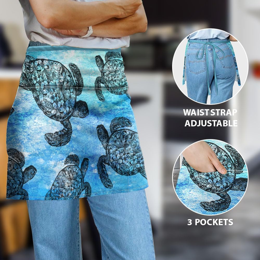 WIRESTER Unisex Waitress Apron for Servers, Half Waist Apron With 3 Pockets for Kitchen Cooking Restaurant Teacher Gardening