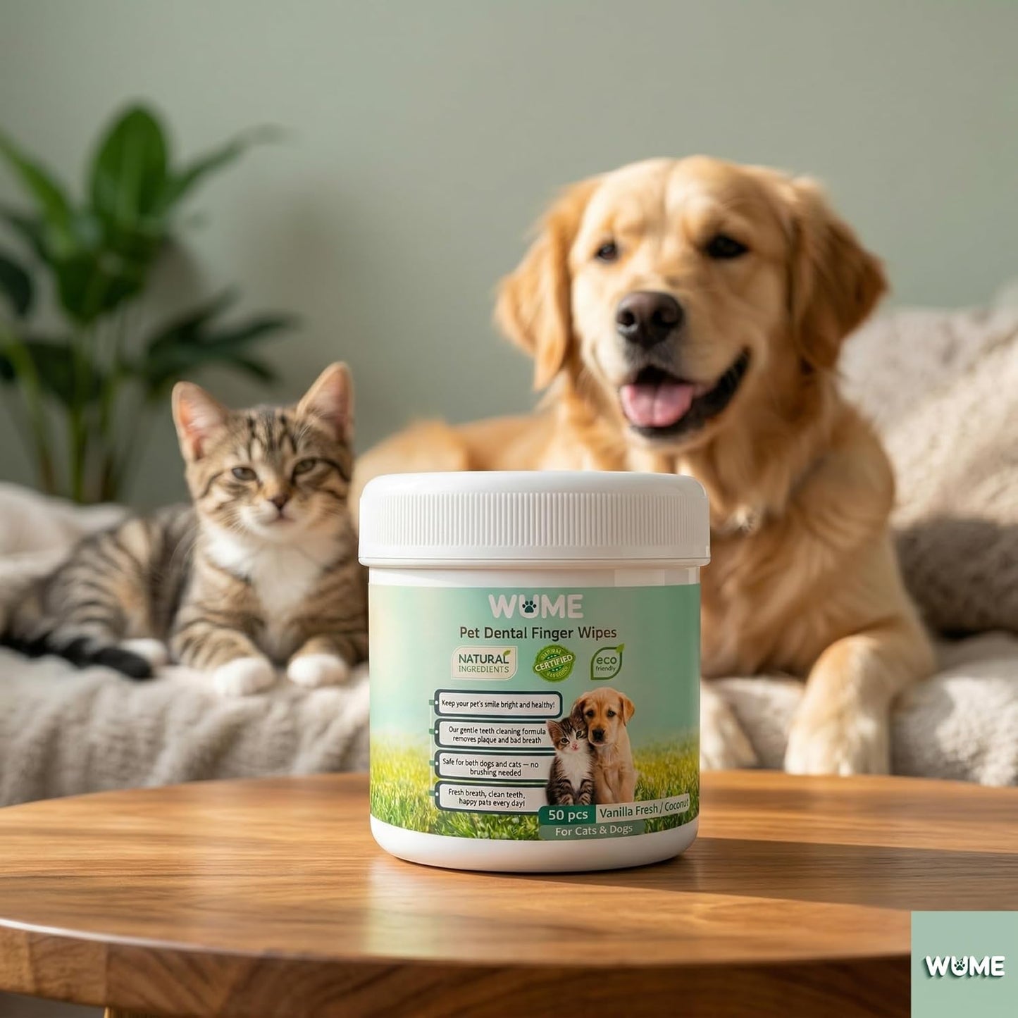 WUME Pet Dental Finger Wipes for Dogs & Cats Vet-Inspired Teeth Cleaning Wipes, Toothbrush Alternative, Gentle, Alcohol-Free, Disposable, 50 Counts