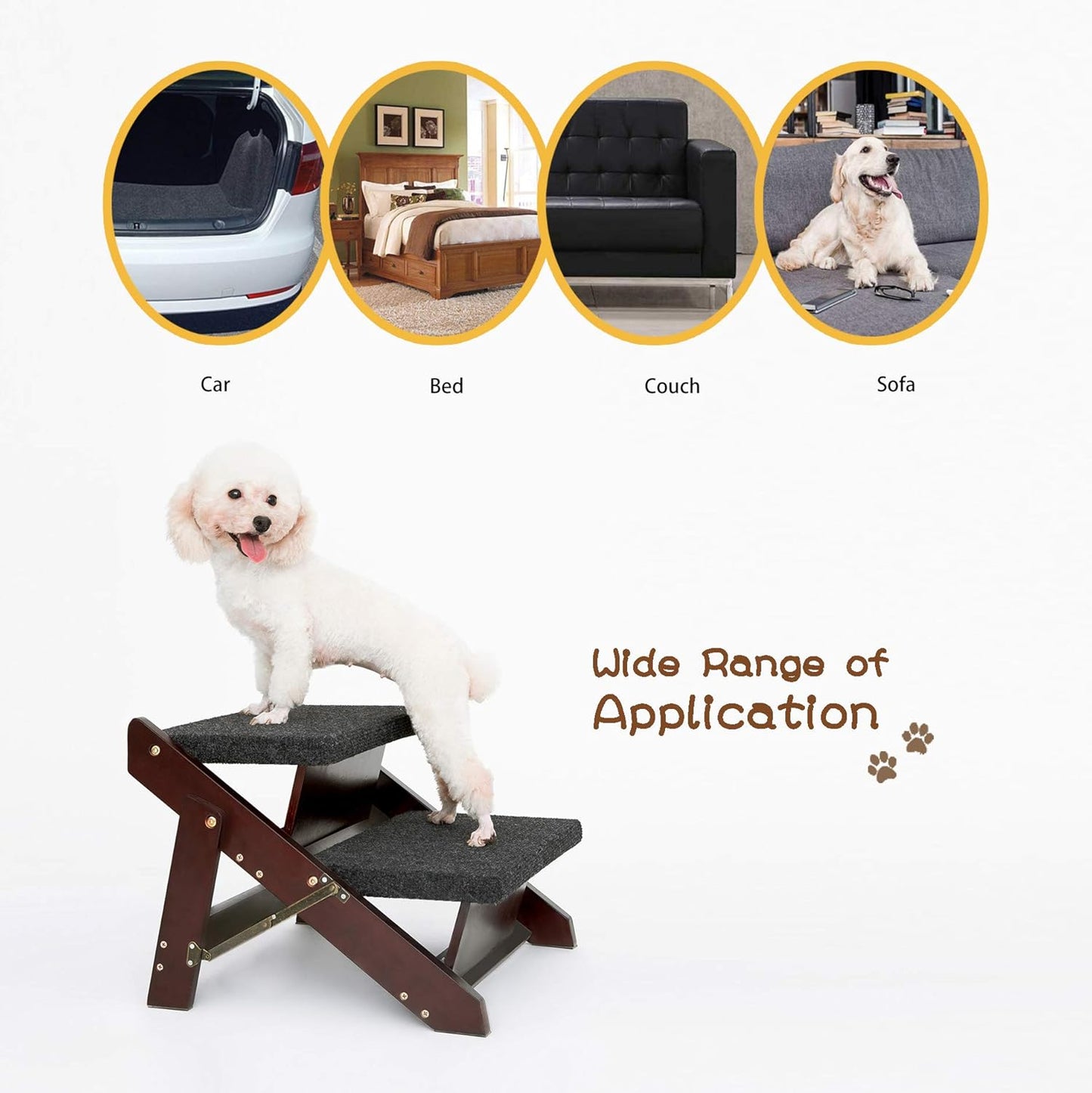 MEWANG Wooden Pet Stairs/Pet Steps - 2-in-1 Foldable Stairs & Ramp for Beds and Cars - Portable Dog/Cat Ladder Up to 110 Pounds - Great for Small and Older Animals(Brown) (17.3" L x 17.24" W x 13" H)