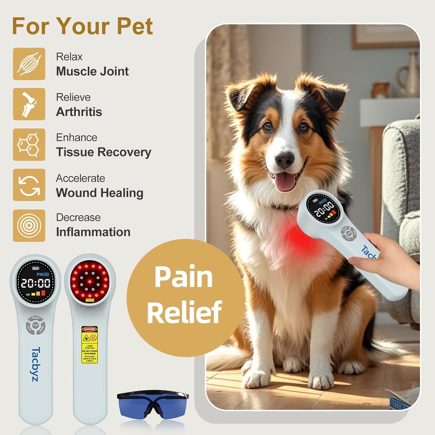 Cold Laser Therapy Device for Dogs, 16x660nm+4x810nm+4x980nm, Handheld Red Light Therapy for Joint&Muscles Pain Relief, Pet Laser Therapy for Dogs Cats Horse, Helps Inflammation, Wound Healing