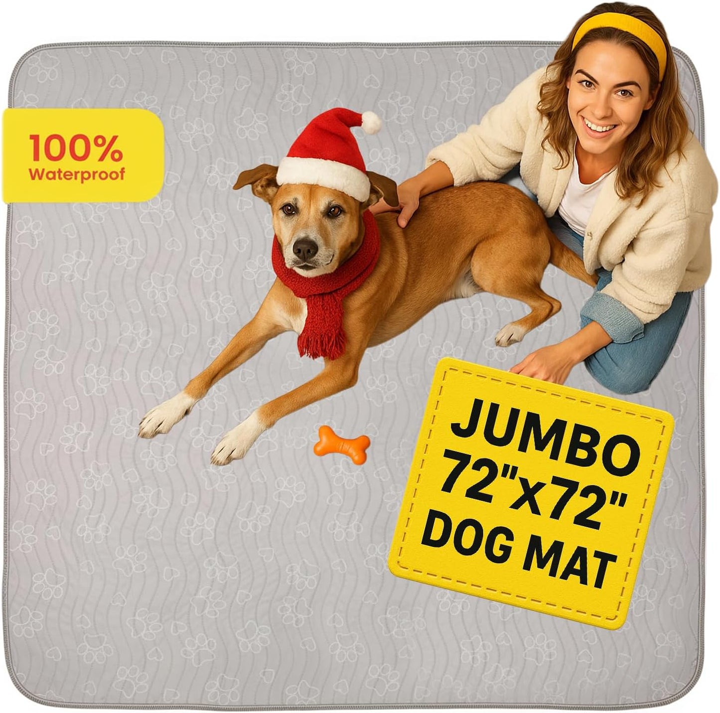 IMPROVIA® Extra-Large Waterproof Dog Mat – Jumbo Washable Playpen Floor Protector, Non-Slip Pet Pad, Heavy-Duty 72”x72”