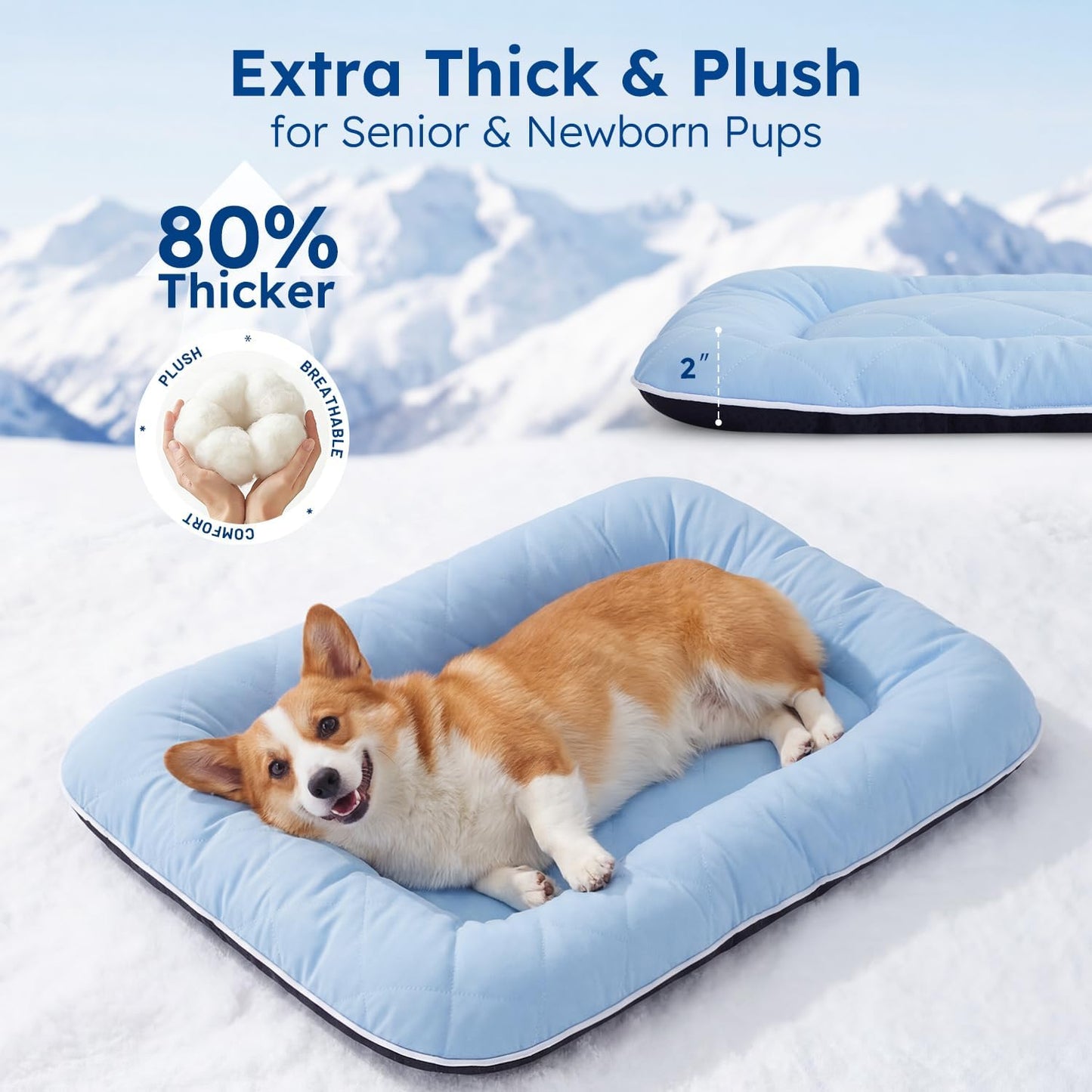 ZOMISA Cooling Dog Bed Q-MAX >0.5, Thick Cooling Crate Mat for Extra Large Dogs, Cold Kennel Pad XXL with Chill Breathable Washable Fabric for Summer, 47x29x2'', Blue