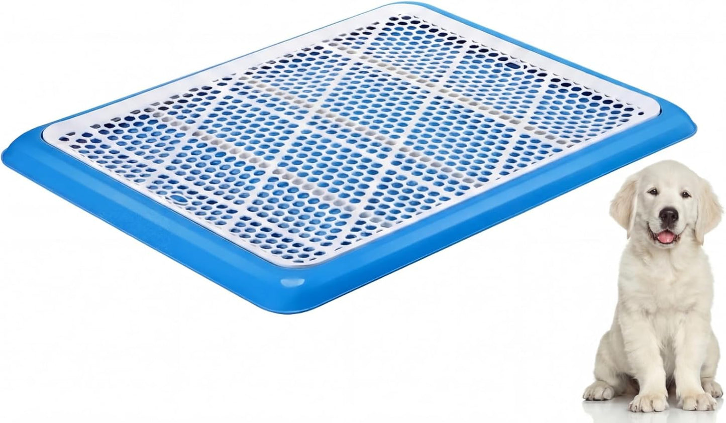 Mifoci 1 Pcs Dog Potty Tray Mesh Puppy Training Pad Holder Floor Protection Portable Pee Pad Pet Toilet Training Tray Litter Box Corner for Medium and Large Dogs (25.6 x 18.9 Inch,Blue)