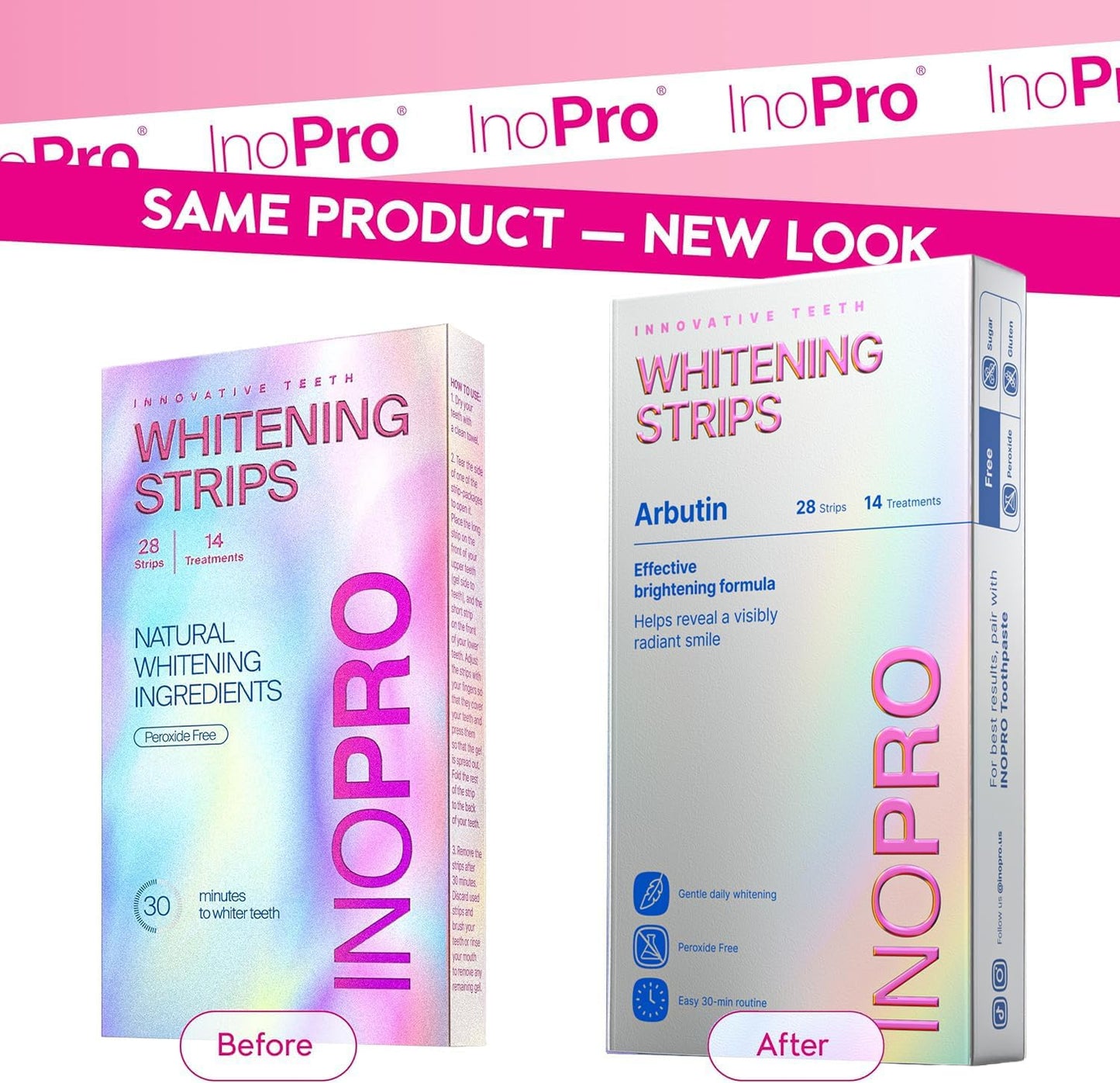 InoPro Teeth Whitening Strips 14 Treatments Kit - Enamel Safe Teeth Whitener, Peroxide-Free, Green White Strips for Teeth Whitening with Arbutin, Coconut Oil, Deep Stains Removal (28 Strips)