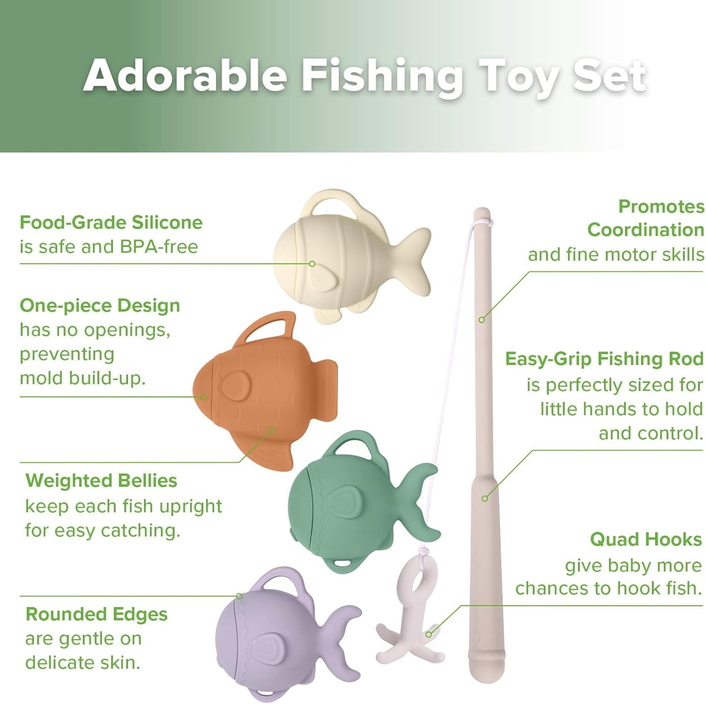 haakaa Baby Bath Fishing Toy Set, Mold Free Food Grade Silicone Bathtub Fishing Toy for Toddler & Kids Ages 3-5, BPA-Free Floating Bath Tub Toys for 3 Years+