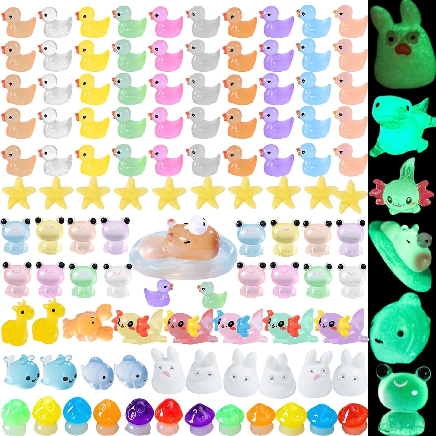 180 Pcs Luminous Mini Resin Animals Animals Glow in The Dark Tiny Resin Animals Figurines Mini Ducks Frog Axolotls to Hide Plastic Animal for DIY Garden Landscape Cake Potted Plants Decor Supplies