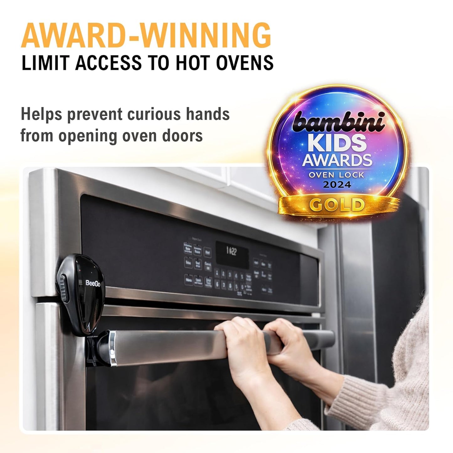 Oven Lock Child Safety – Award Winning Self-Adhesive Baby Proofing Oven Door Latch, Easy Install Heat-Resistant Safety Lock by BeeGo (Black)