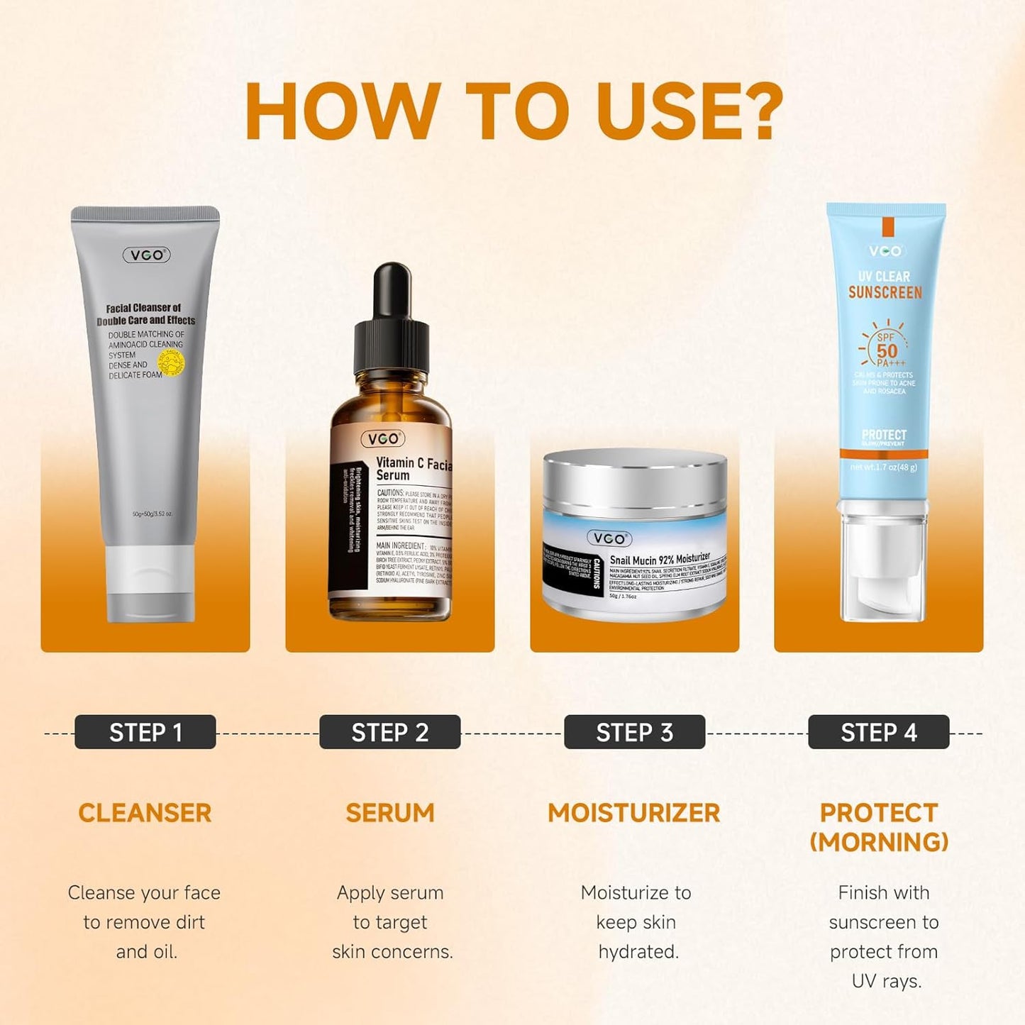 VGO Vitamin C Serum for Face, Vit C Anti Aging Serum with Hyaluronic Acid & Vitamina E, Deep Hydration Facial Care for All Skin Types, 1.01oz / 30ml