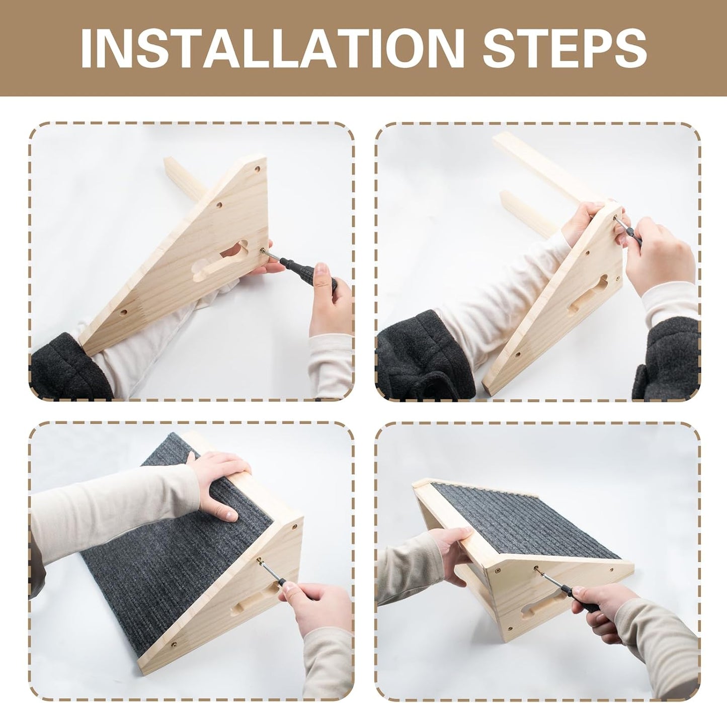 Dog Ramp for Stairs, Wooden Low-Angled Pet Ramps with Anti-Slip Carpet Surface, Step and Stair Assist for Small Medium Dog & Cats, Injured & Aged Pets (1 Pack)