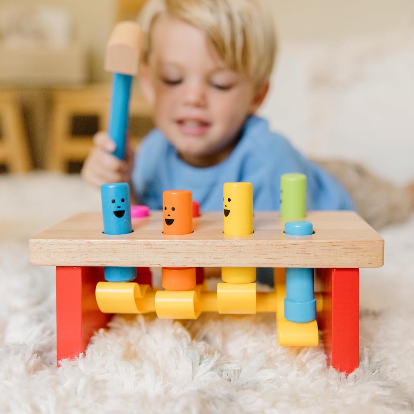 Melissa & Doug Deluxe Pounding Bench Wooden Preschool Learning Toy with Mallet