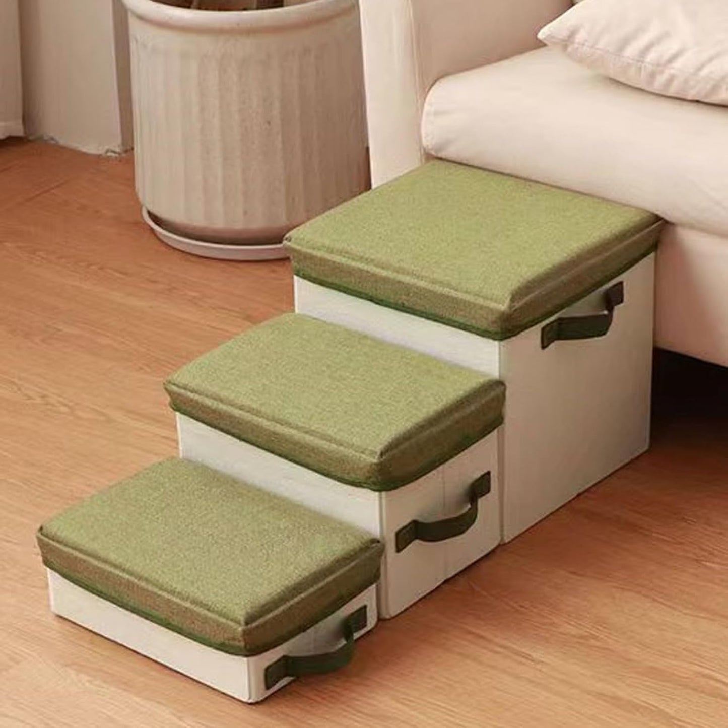 Dog Stairs with Storage Folding Dog Ramp to Bed or Couch, 3-Step Dog Bed Steps Up to 120 lbs