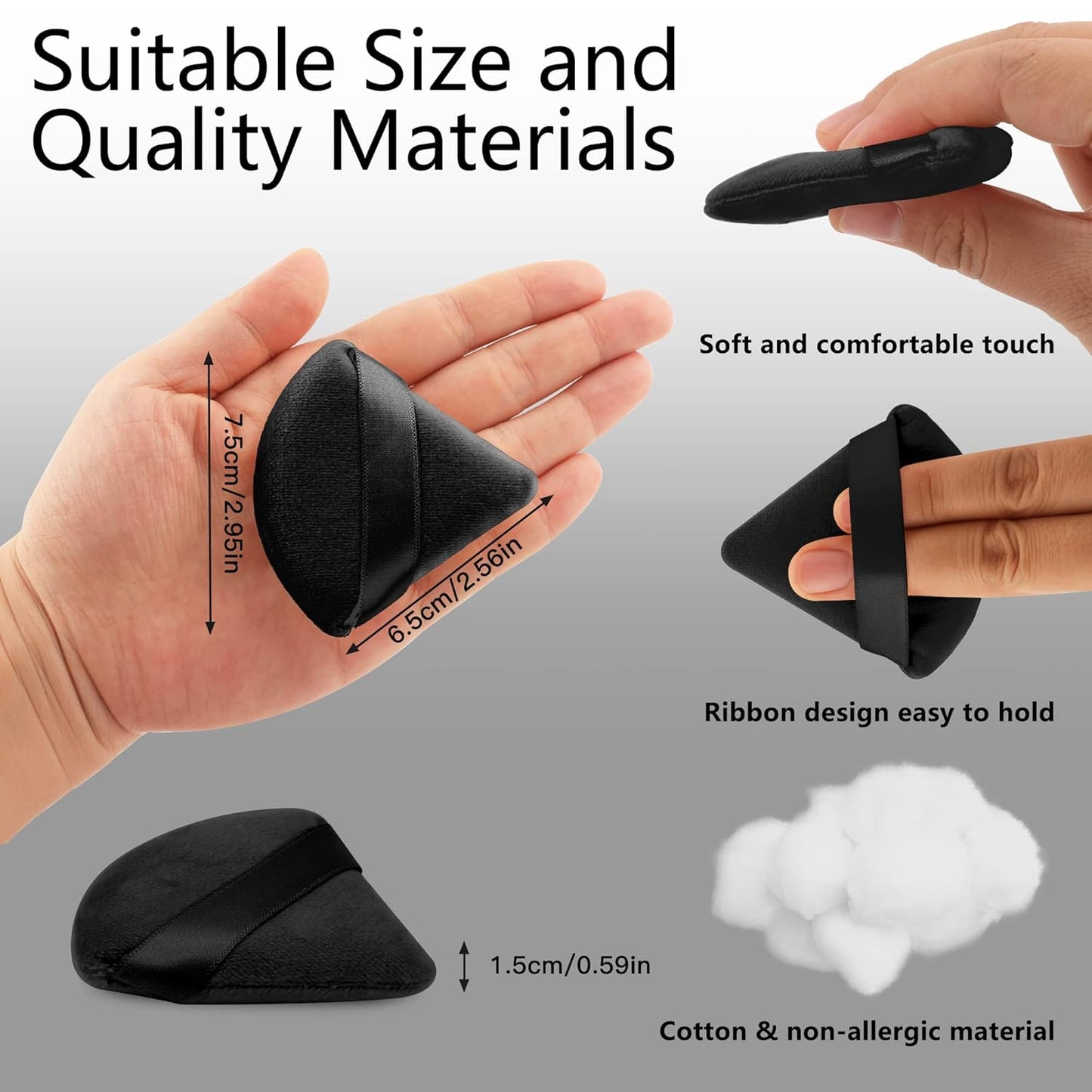 2 Pcs EVAOUXIU Triangle Powder Puff for Face Powder, Soft Plush Setting Makeup Puff, Velour Cosmetic Foundation Blender Sponge Beauty Makeup Tools (Black)