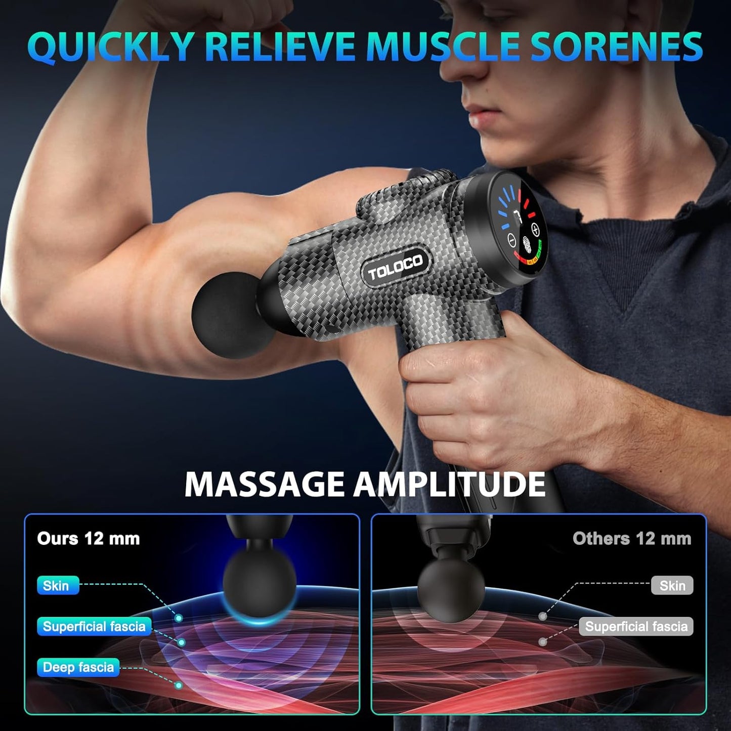 TOLOCO Massage Gun, Deep Tissue Back Massage for Athletes for Pain Relief, Percussion Massager with 10 Massages Heads & Silent Brushless Motor, Valentines Day Gifts for Him Her, Carbon
