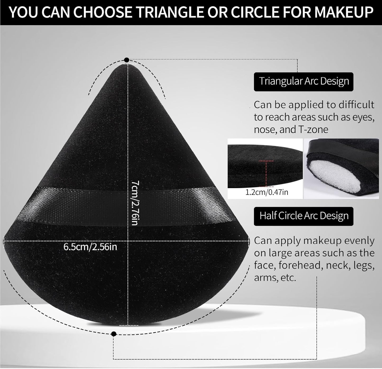 Pimoys 6 Pcs Powder Puff, Face Soft Triangle Makeup Puff Velour Makeup Sponge for Loose Powder (Black)