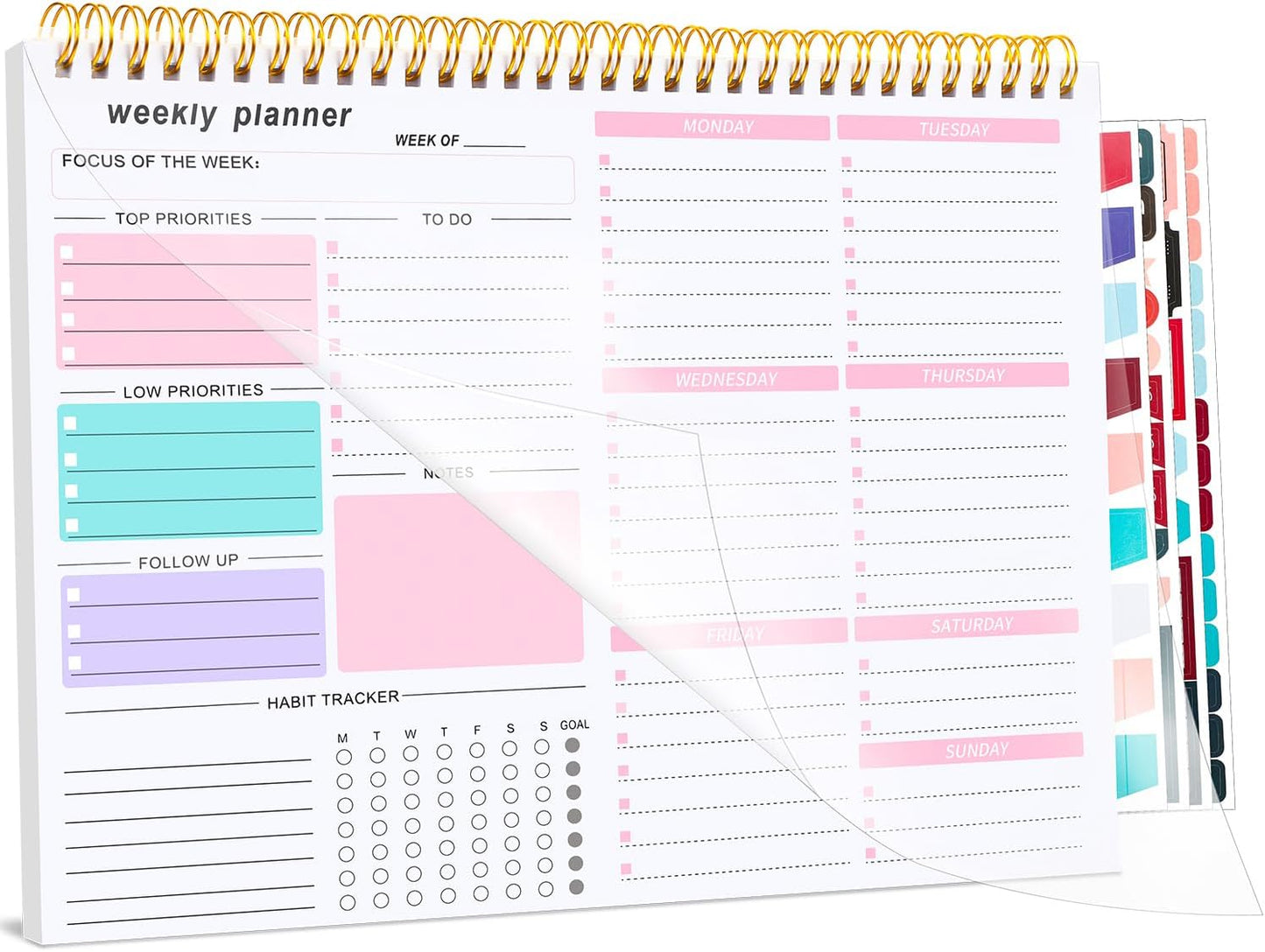 Weekly To Do List Notepad, 8.5''x11'' Weekly Desk Planners with 52 Tear Off Sheets Undated Planner Habit Tracker & Productivity Organizer for Home and Work, Pink