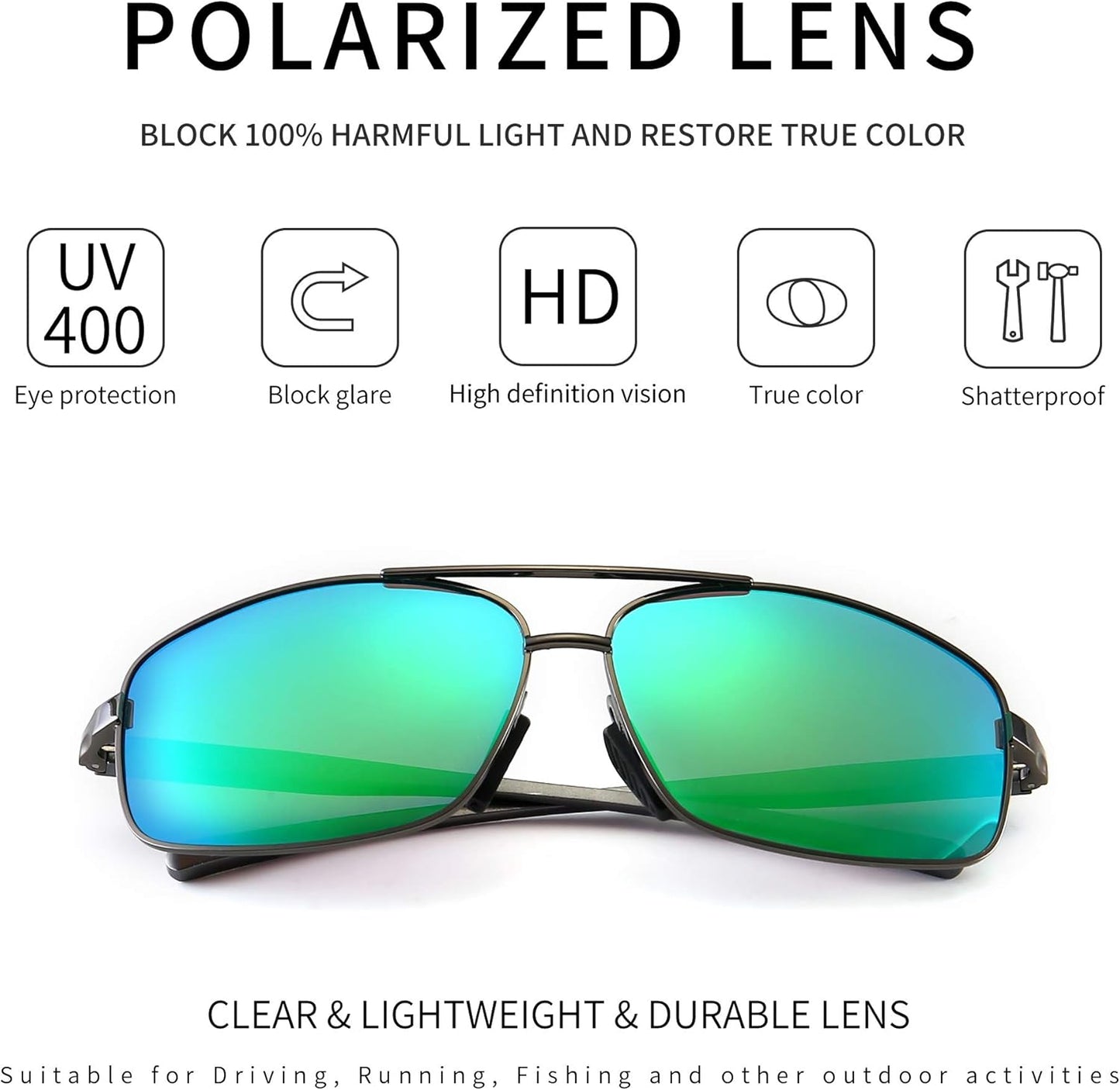 SUNGAIT Ultra Lightweight Rectangular Polarized Sunglasses Men UV400 Protection