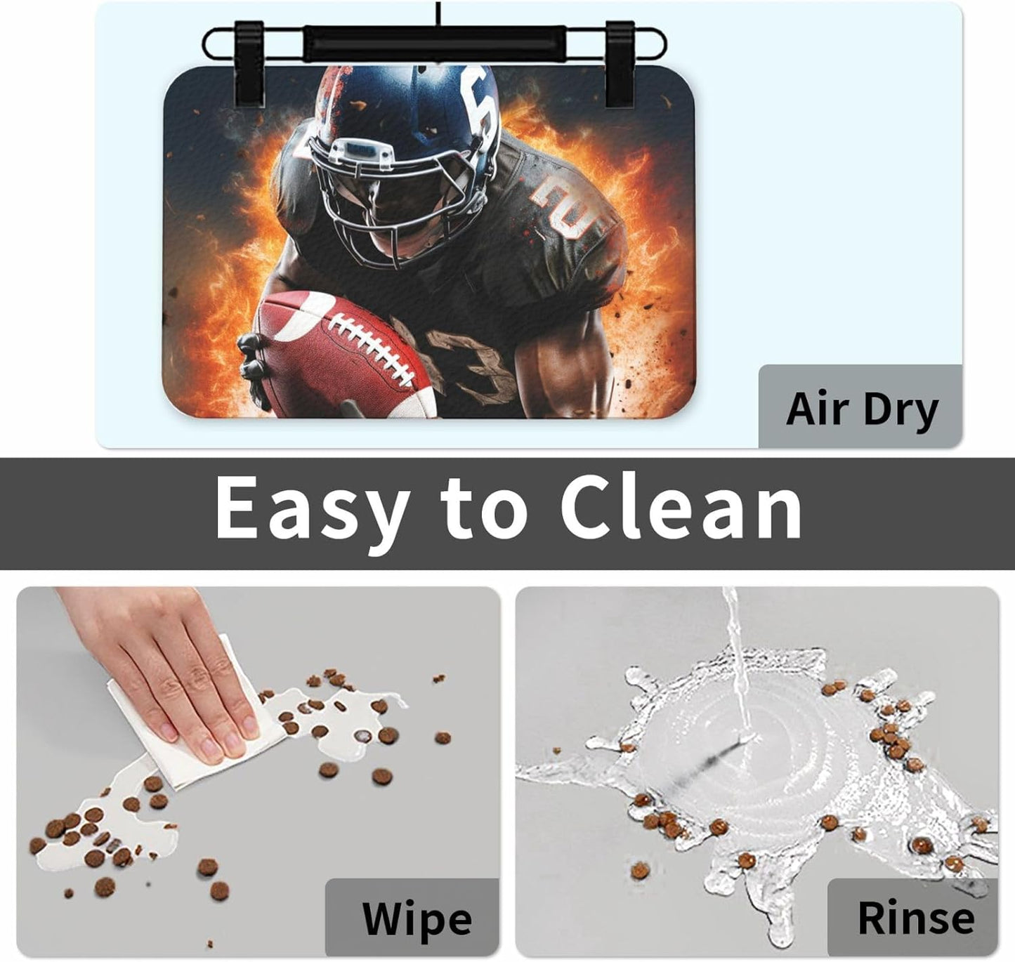 Cool American Football Pet Feeding Mat 40x60cm Absorbent Leather Dog Cat Food Mats Non-Slip Dog Bowl Mats for Food and Water, Quick Dry Pets Placemats for Cats and Dogs Water Bowl