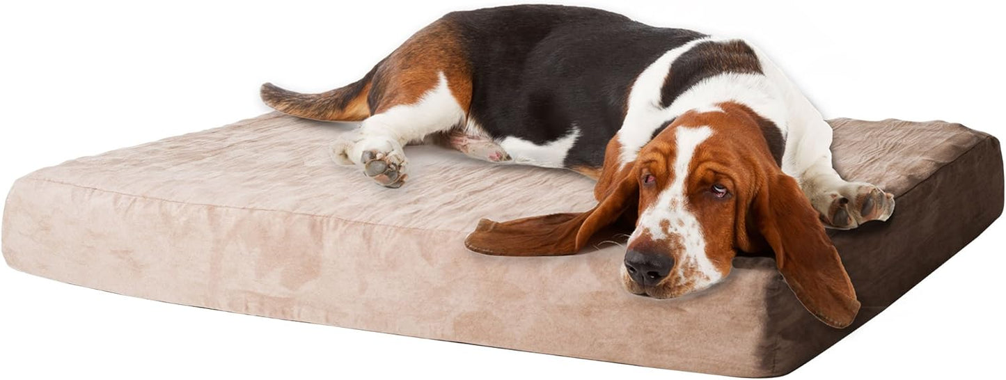 Memory Foam Dog Bed Collection– 2-Layer Orthopedic Dog Bed with Machine Washable Cover - Dog Bed for Large Dogs up to 95lbs by PETMAKER (Tan)