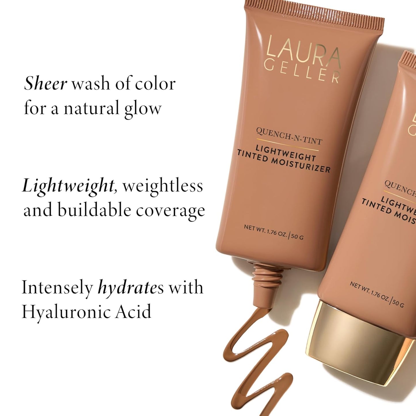 LAURA GELLER NEW YORK Quench-n-Tint Tinted Moisturizer - Sheer to Light Buildable Coverage - Natural Glow Finish - Lightweight Formula with Hyaluronic Acid, 04 Medium