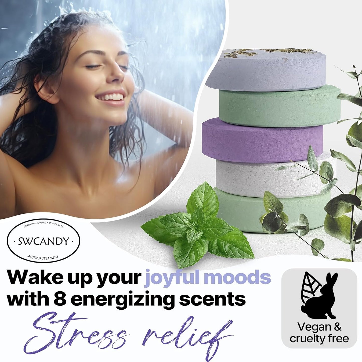 Shower Steamers Aromatherapy Birthday Gifts for Women - SWCANDY 8 Pcs Mothers Day Gifts, Mom Wife Her Adults Men Him Teen Self Care with Natural Essential Oils Relaxation Home SPA Travel Holidays