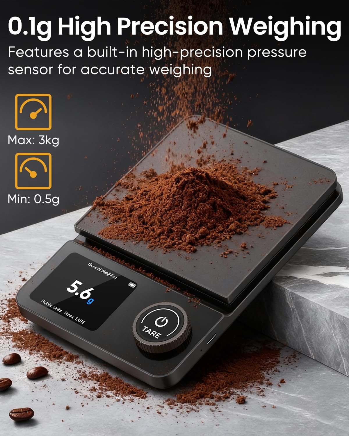 INSMART Coffee Scale with Timer, Bluetooth Espresso Scale with App Sync 5kg/0.1g High Precision, Large Color Display Digital Kitchen Scale, 5 Units & 3 Brew Modes for Pour-Ove, Espresso, Kitchen