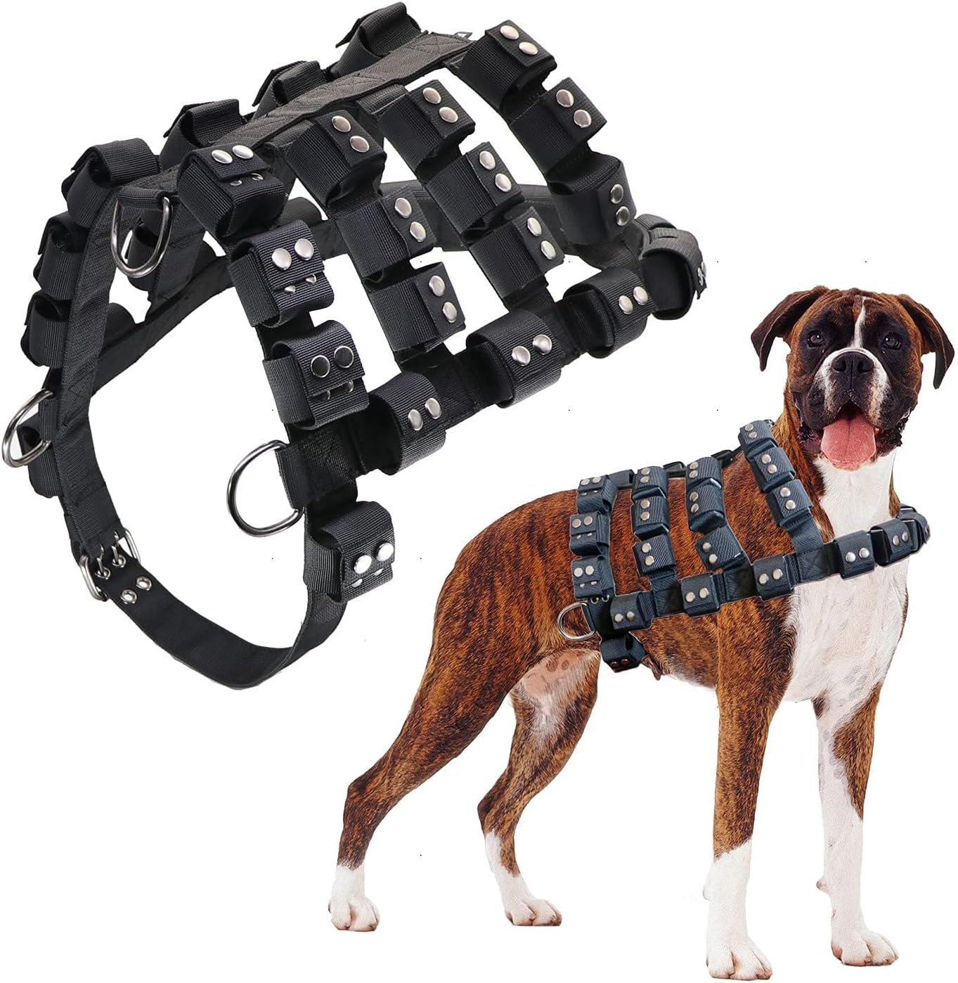 Dog Harness for Small Medium Large Dogs No Pull, Dog Weighted Vest, Tactical Dog Harness for Pit Bulls with Pockets (Adjustable Weight) - Weight Loss, Exercise, Walking, Muscle