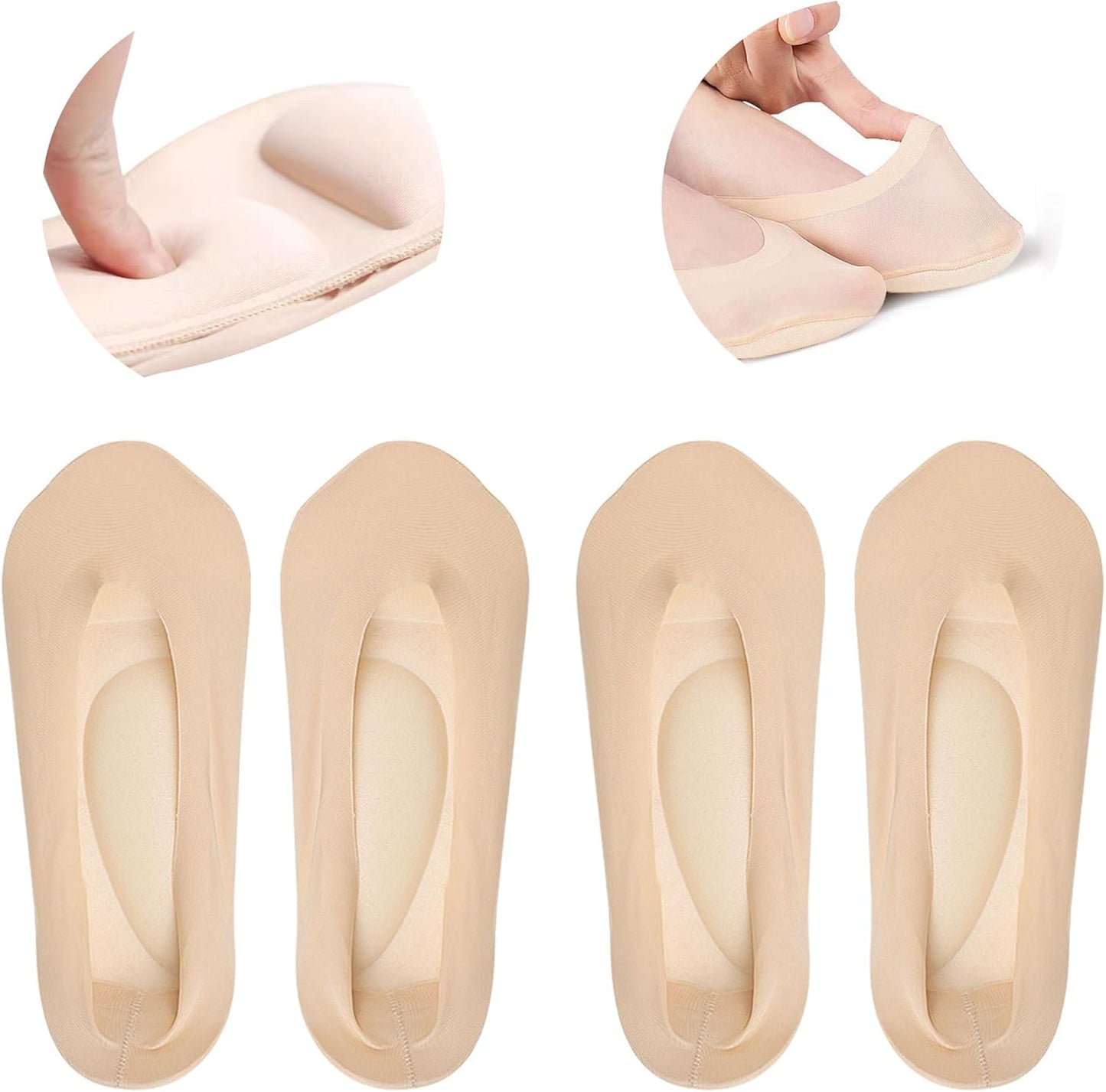 2Pairs Arch Support Socks Woman No Show Liner Socks 3D Padded Sponge Cushion Socks Massage Sock