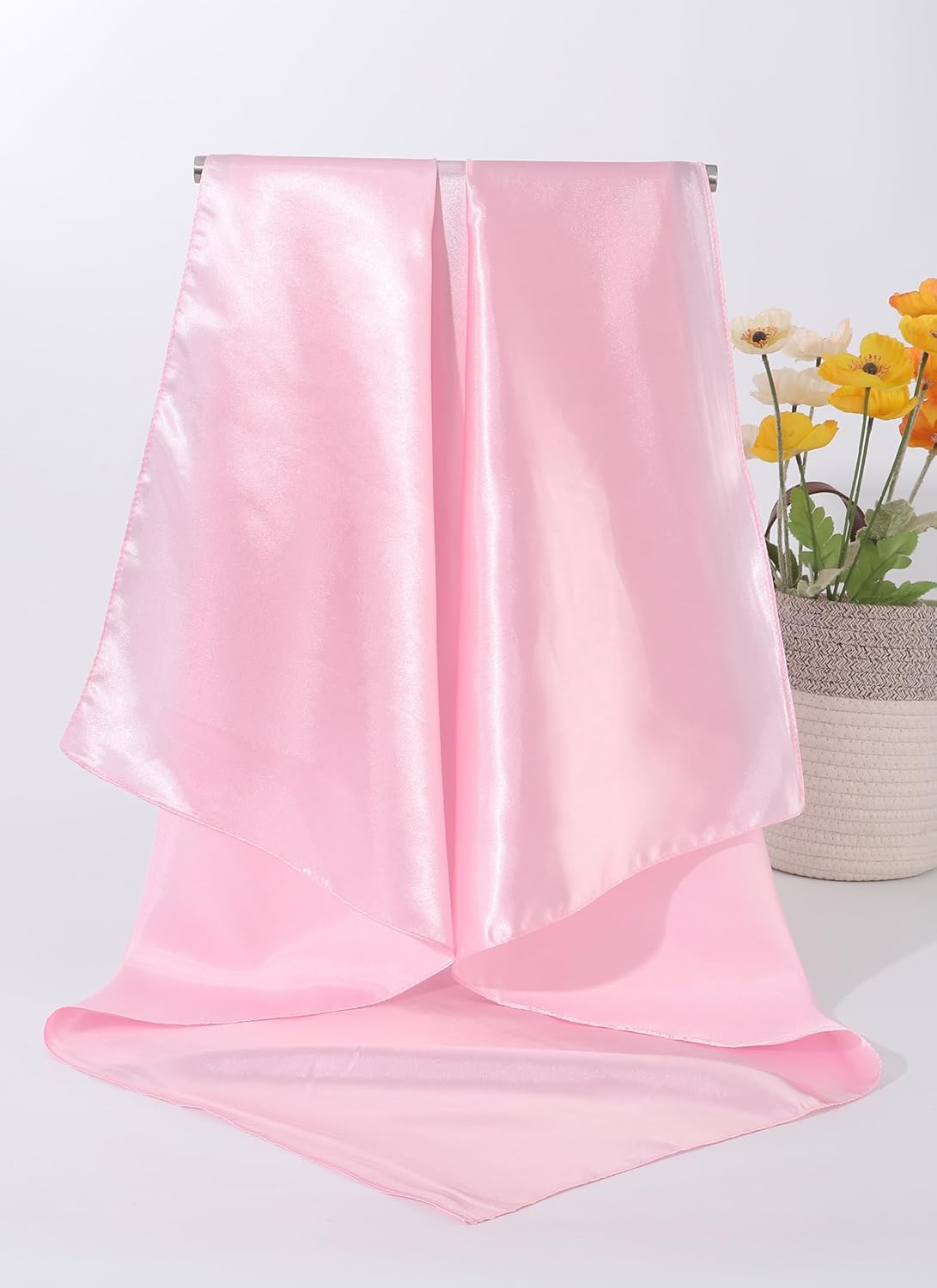 CHLINS 35” Large Head Scarf for Women Satin Head Scarf 2Pcs Square Silk Like Hair Scarf Bandanas Hair Wrapping Neck Scarf