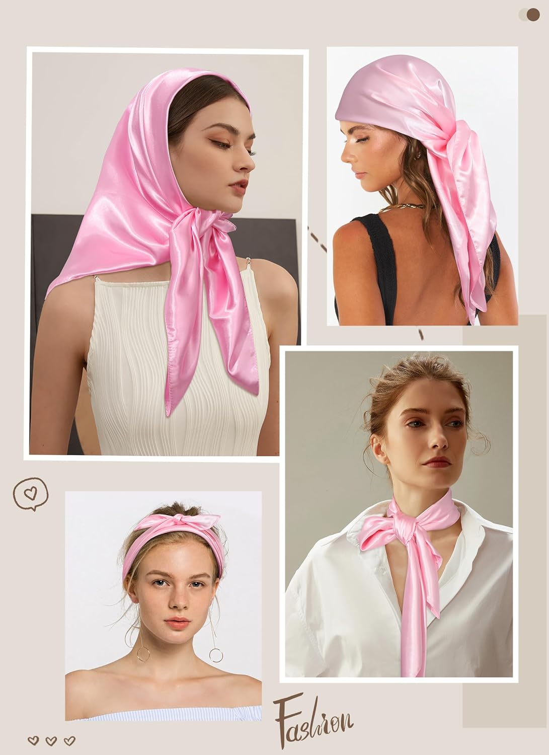 CHLINS 35” Large Head Scarf for Women Satin Head Scarf 2Pcs Square Silk Like Hair Scarf Bandanas Hair Wrapping Neck Scarf