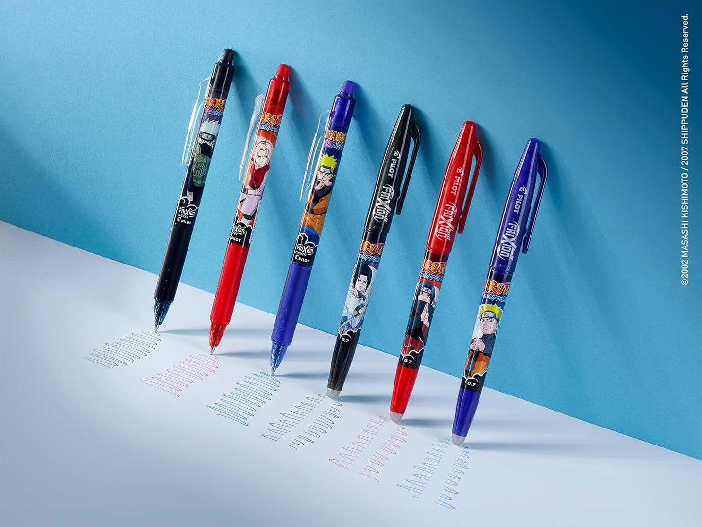 Pilot Frixion Heat/Friction Erasable Rollerball Pen FR7 Naruto Shippuden Limited Edition - Medium Line 0.7mm Tip Nib - Pillow Pack of 2 Pens - FriXion Ball + Clicker (Red)