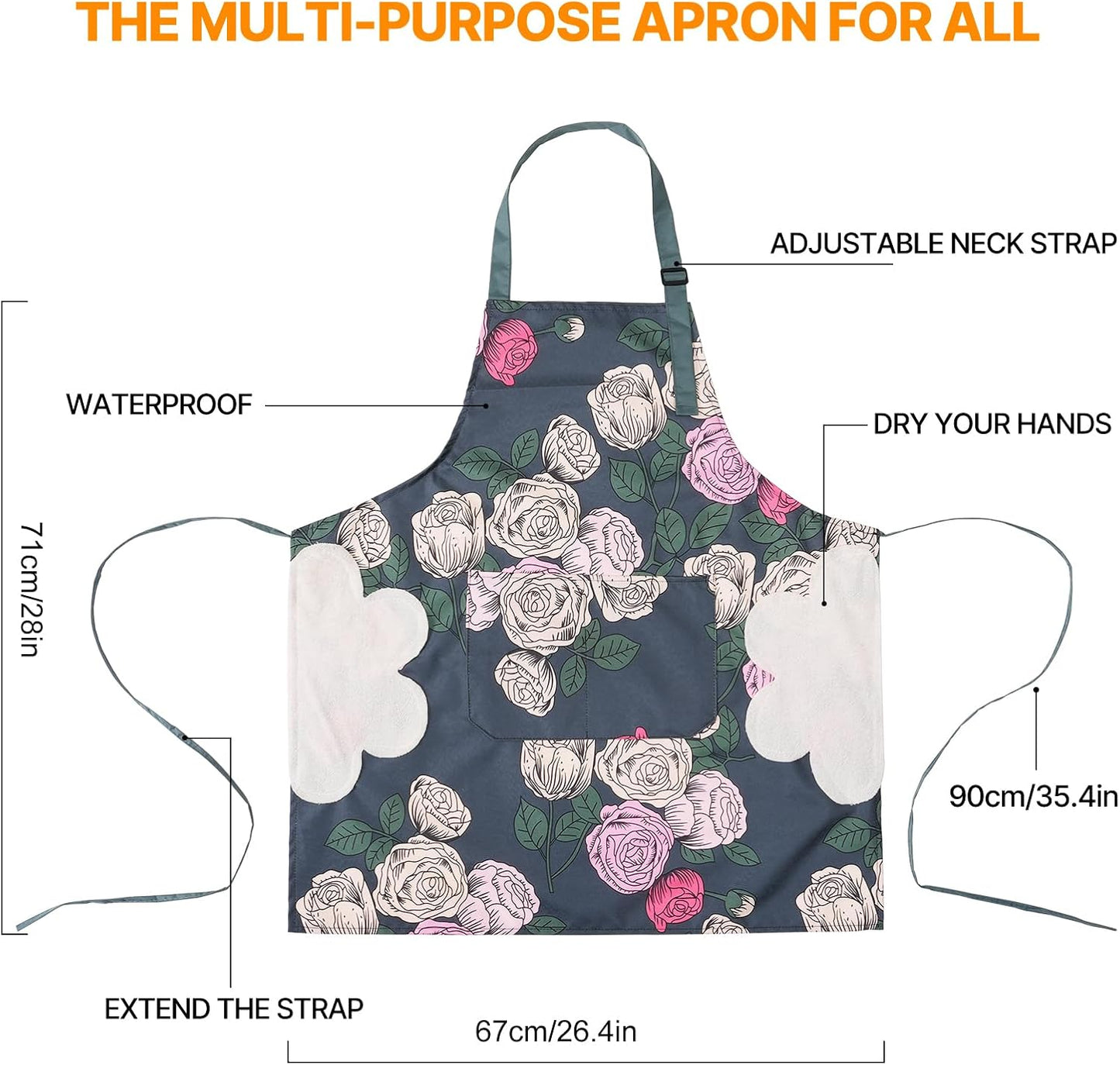 DILLMAN 2 Pack Floral Aprons with Pocket Blooming Womens Waterproof Adjustable Cooking Aprons Kitchen Gardening Salon