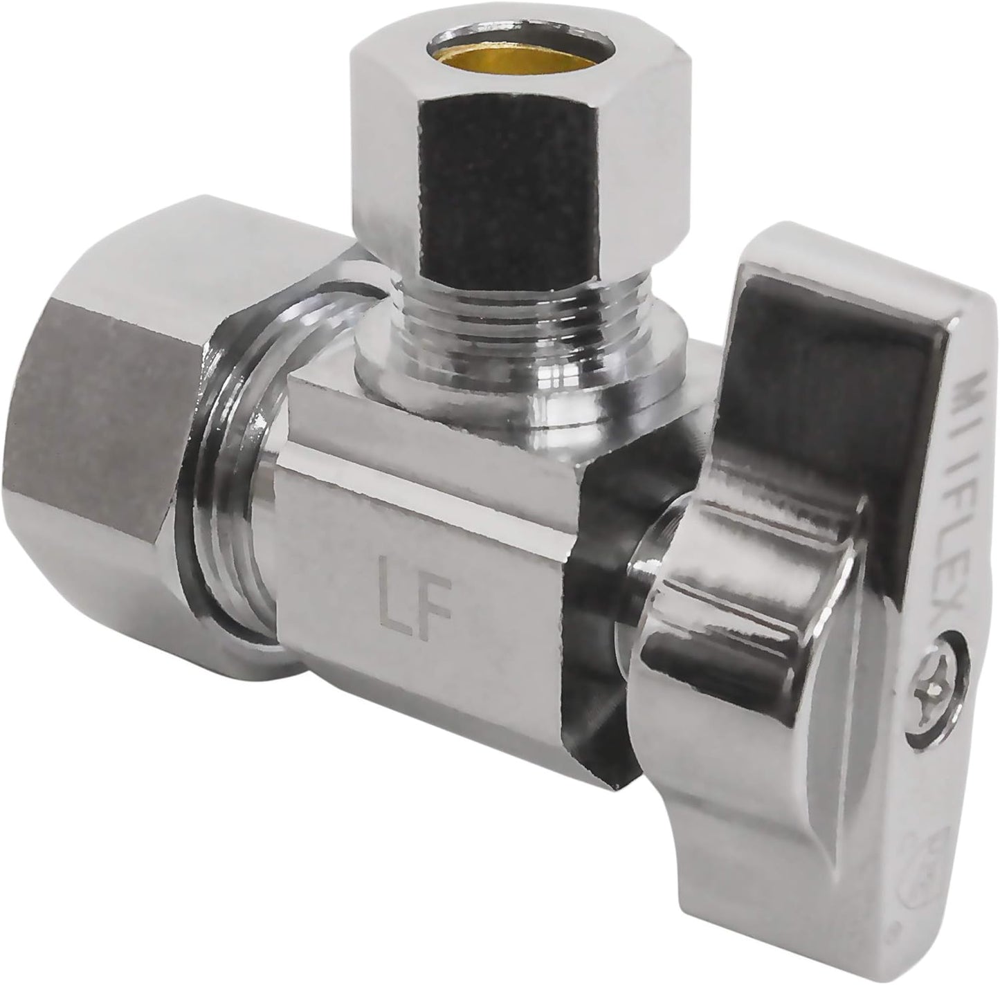 Heavy Duty 1/4 Quarter Turn Angle Shut Off Valve Squared Body 1/2 in. NOM Comp Inlet x 3/8 in. OD Compression Outlet Chrome Plated Brass (5 Pack)