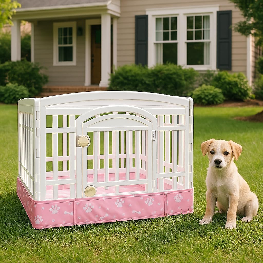 Dog Playpen Bottom Pad Mat for 36" 4-Panel Playpens - Scratch & Chew-Resistant Puppy Pen Floor Mat with Hook & Loop Fasteners, Waterproof & Leakproof, Non-Slip (Pink) (Playpen Not Included)