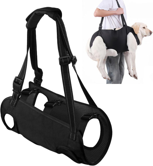 Dog Carry Sling Emergency Backpack, Adjustable Dog Lift Harness with Leg Support for Senior & Injured Dogs, Arthritis Rehabilitation Pet Carrier for Hiking, Travel & Rescue – Black (Black, X-Large)